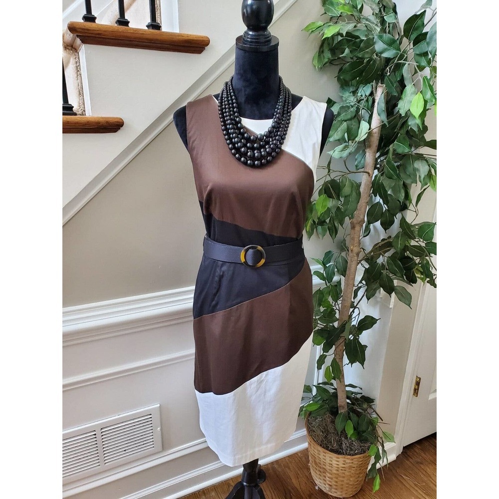 White House Black Market Women Cotton Round Neck Sleeveless Knee Length Dress 10